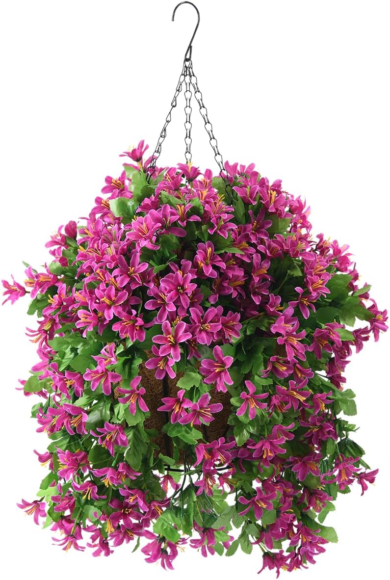 INQCMY Artificial Hanging Violet Flowers in Basket for