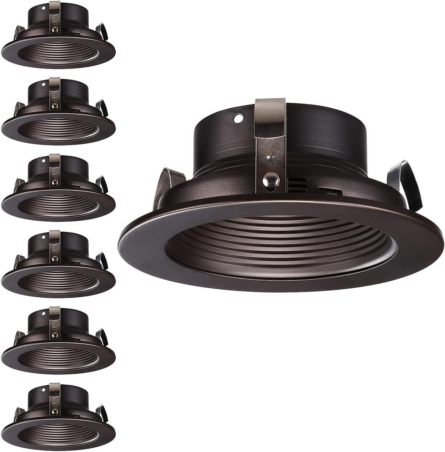 TORCHSTAR 4 Inch Rosewood Decor Recessed Light Trim, Metal Step Baffle Trim, Fit Halo/Juno Remodel Recessed Housing, 4 Inch Can Light Trim for PAR16, PAR20, BR20, Oil Rubbed Bronze, Pack of 6