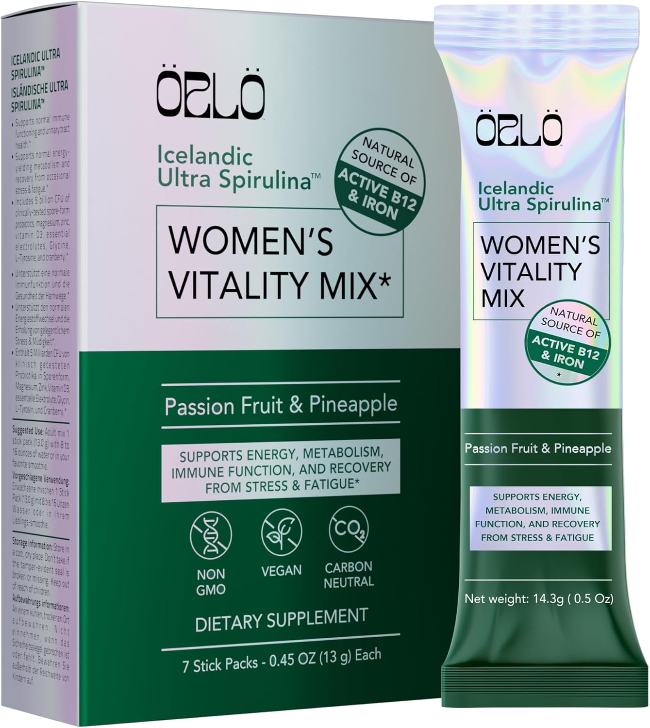 Orlo Women's Vitality Mix Travel Kit – Daily Multivitamin & Bacillus Probiotic Supplement for Feminine Health, Energy, Focus with Vitamin D3, B12, Iron, Glycine, Cranberry & Spirulina (7 sachets)