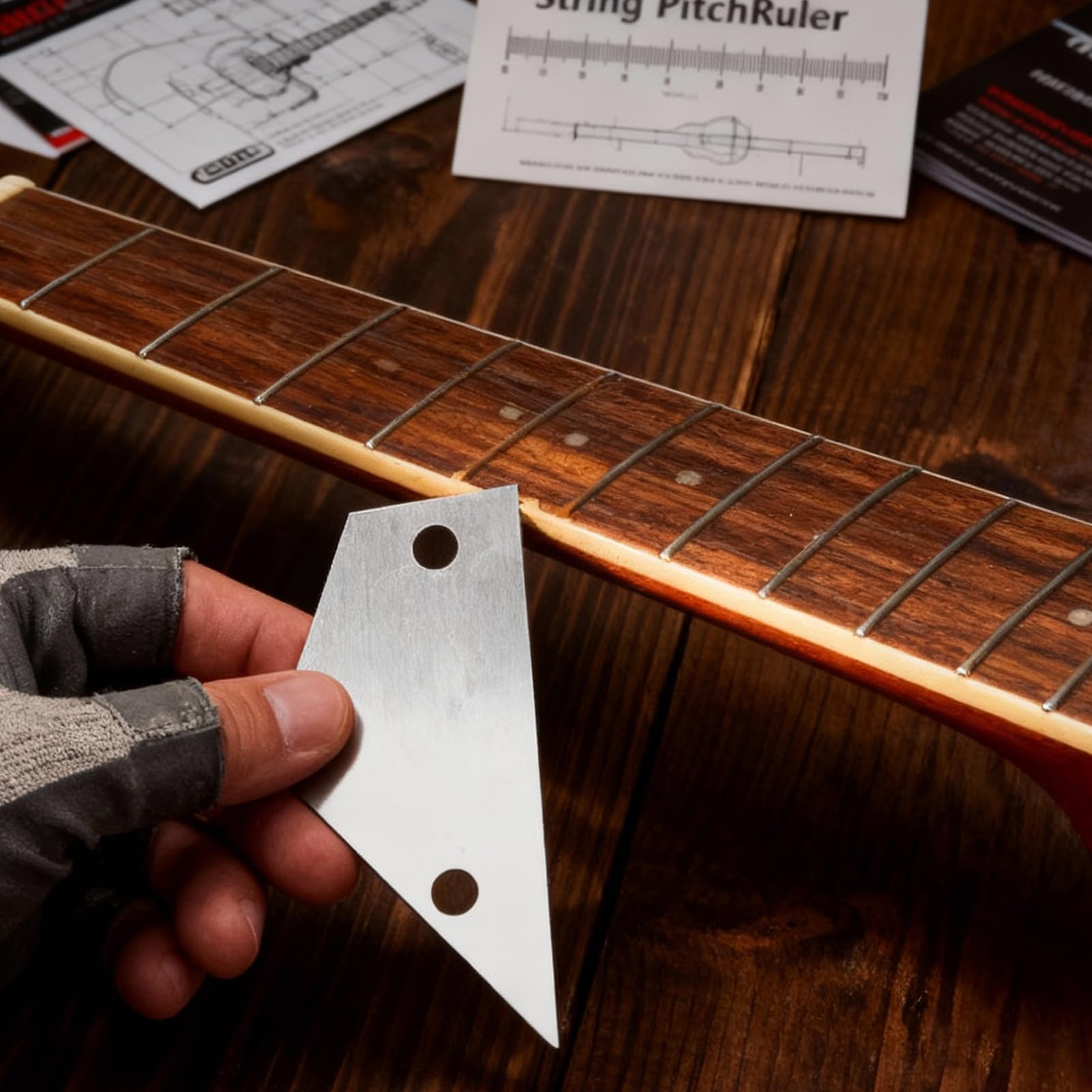 13 strumenti per liutaio per chitarra, tra cui righello per collo, righello ad arco, righello per corda, righello per livellamento e borsa in flanella, per impostazione chitarra e basso (argento)