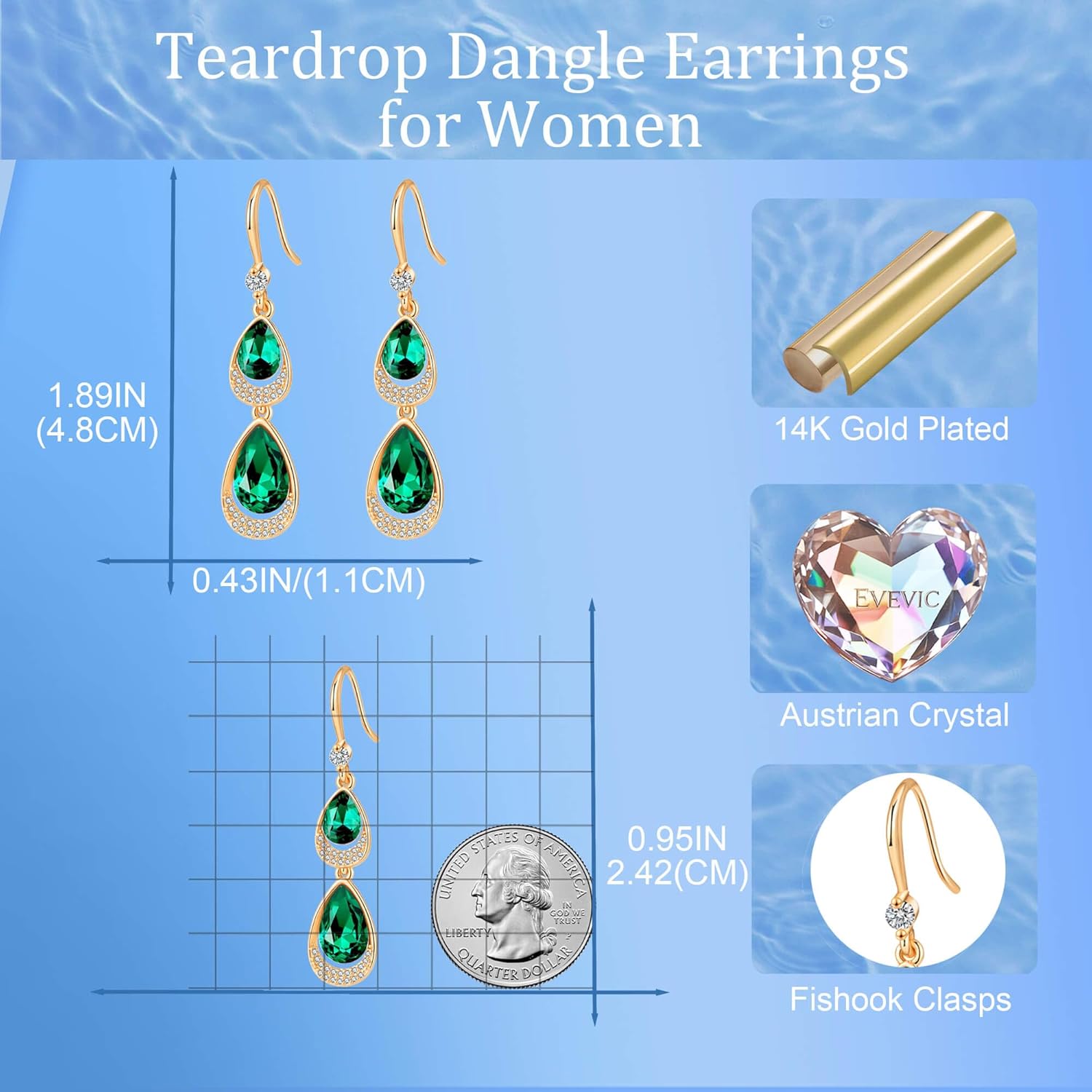 Austrian Crystal Halo Double Teardrop Hollow Drop Dangle Earrings for Women 14K Rose Gold Plated Hypoallergenic Jewelry - Image 4