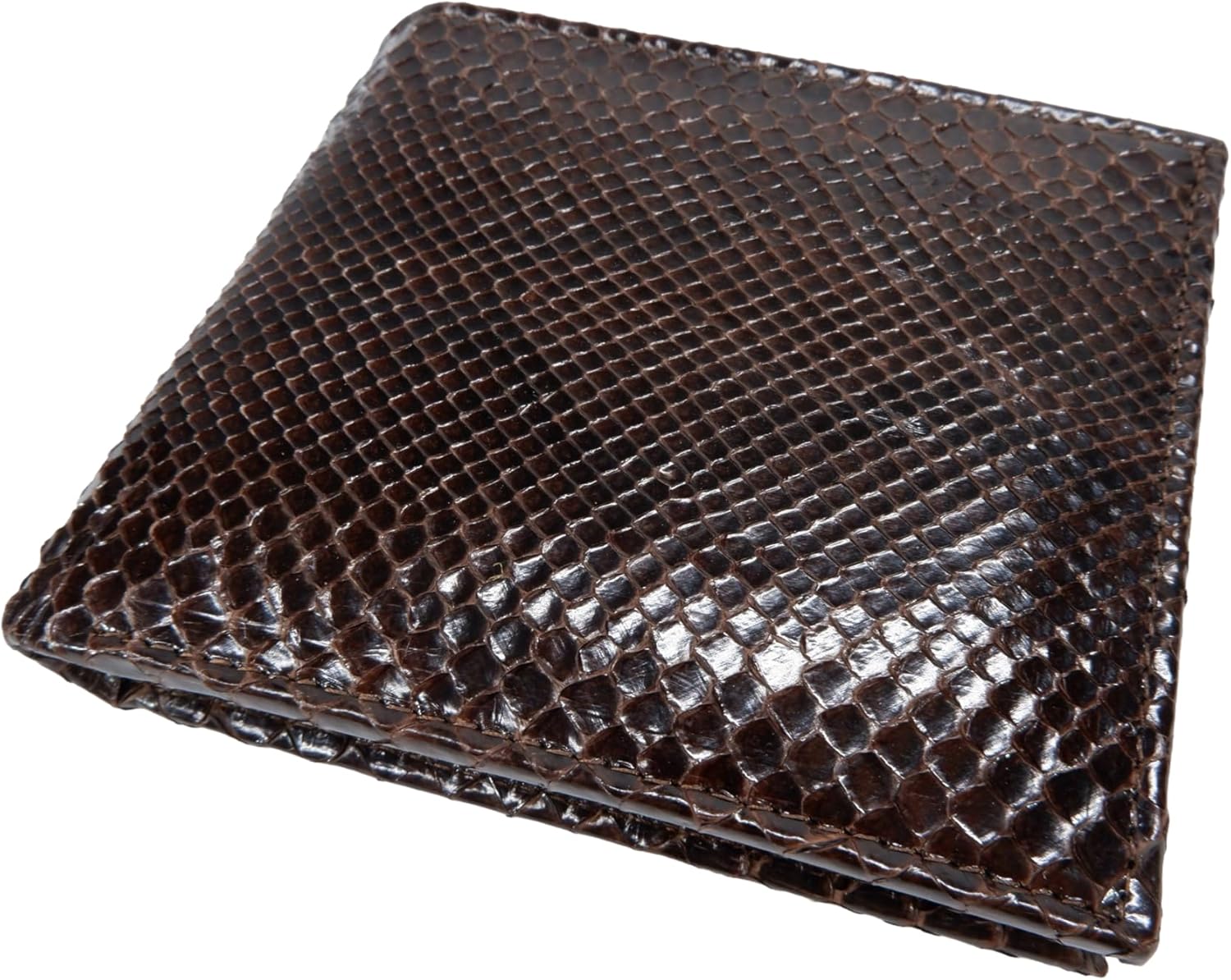 Pelgio Genuine Python Snake Skin Leather Bifold Wallet ([B1] 6 Card Slots + 2 ID Windows + 2 Compartment for Bills, Glossy Chocolate Brown)