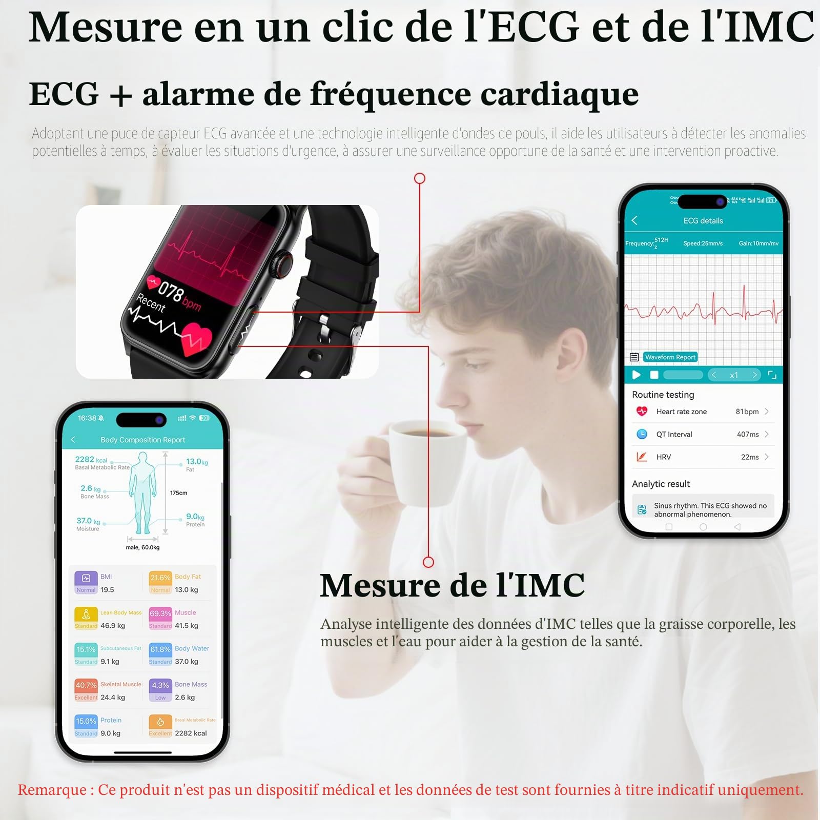 Marsyu Montre Connectée 1,57" Bracelet Intelligent Sportif Fitness Tracker