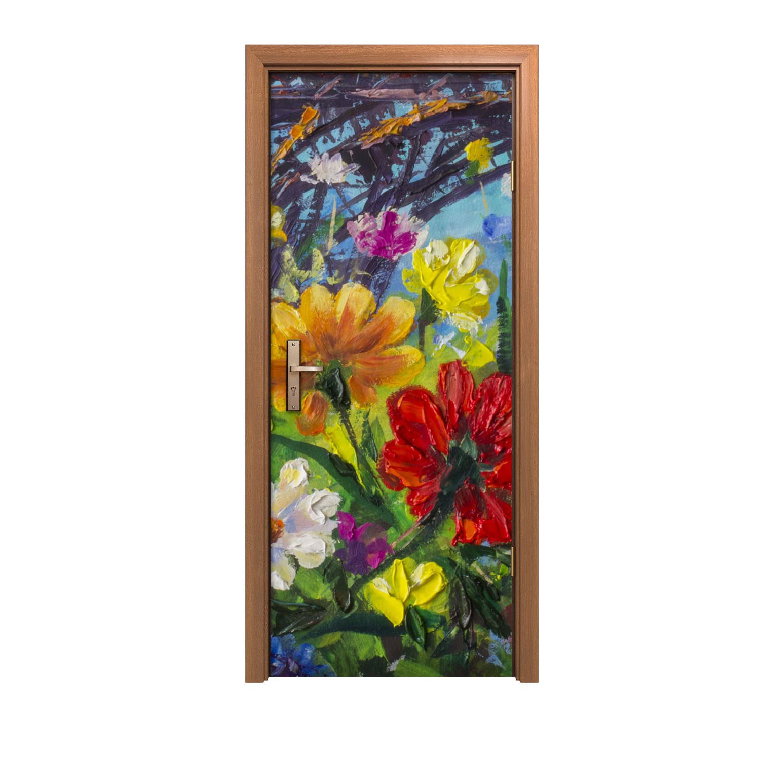 Peinture fleurs nature autocollant de porte pour renover une porte abimee