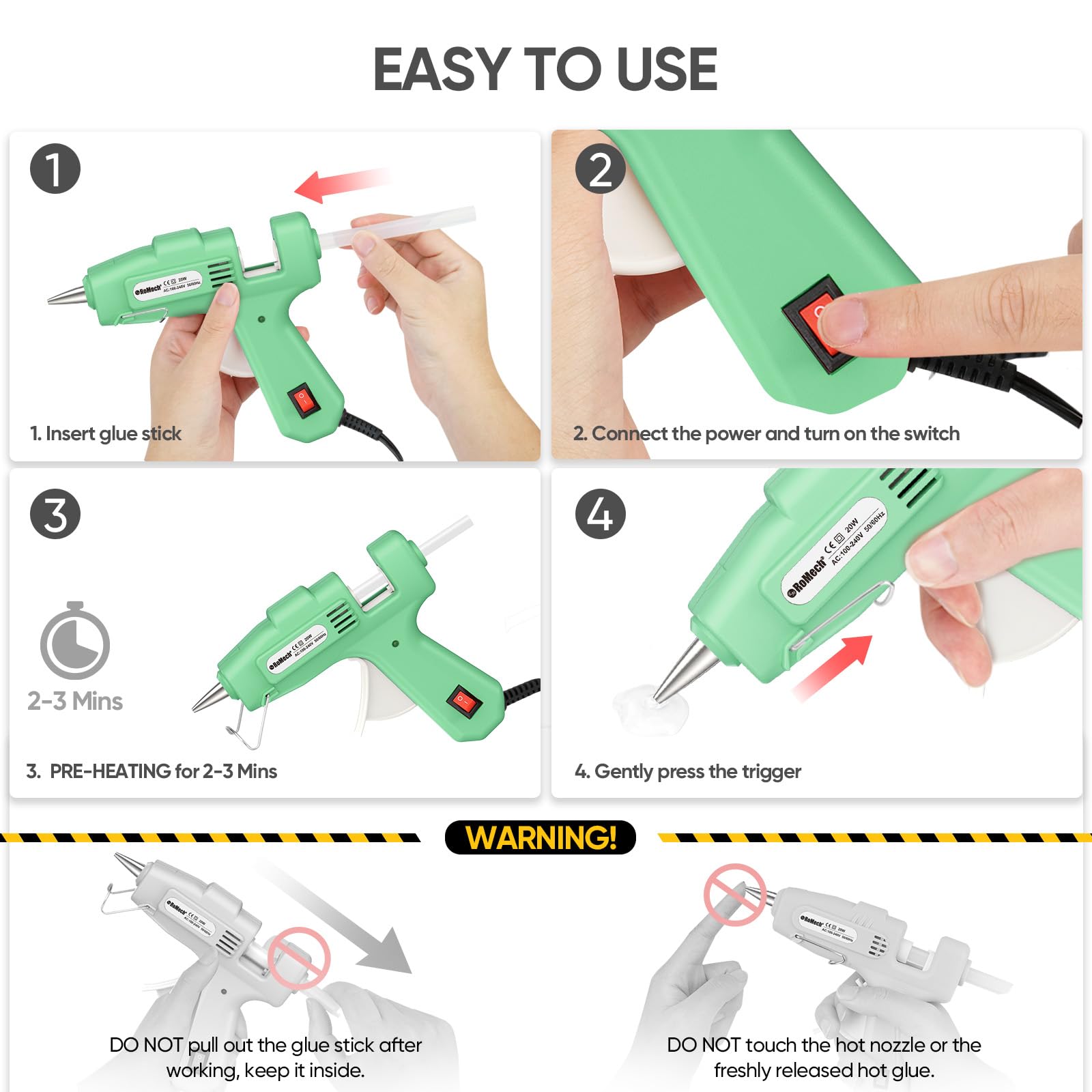 ROMECH Mini Hot Glue Gun Kit - 90 Sticks Included -5