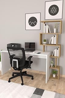 Moonlife Pratik Kitaplıklı Çalışma Masası Beyaz Ça