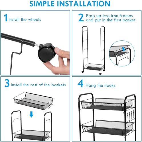 Miniatura 5 de Giantex Carrito de almacenamiento para el hogar, organizador de cocina con 5 ganchos (5 niveles, negro)