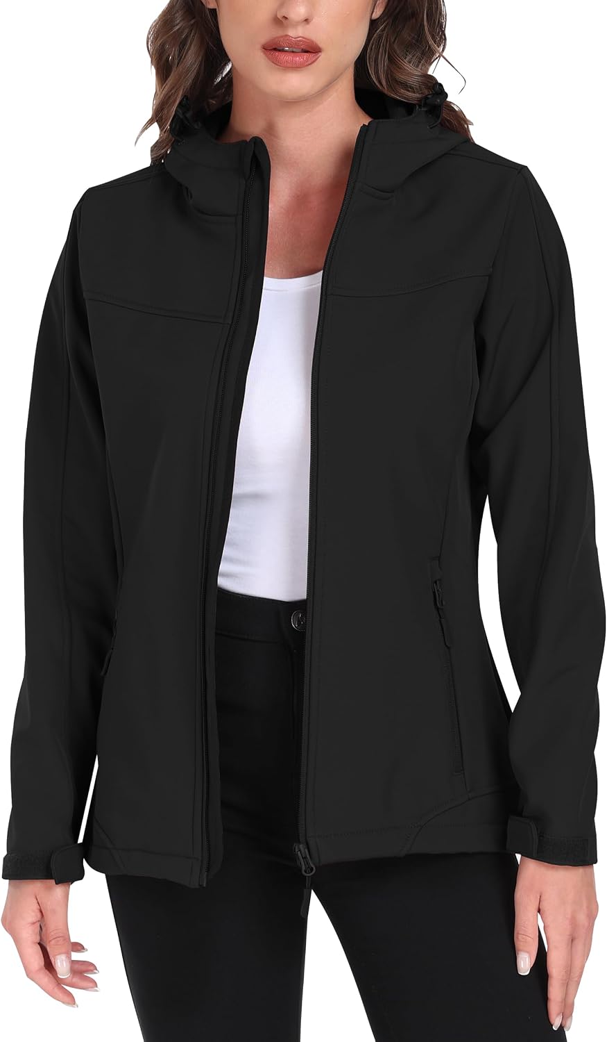 Women's Fleece Lined Softshell Jacket With Hood Lightweight | 5000MM Waterproof Rain Jackets, 2026 Fall Jacket, Windproof, 4 Pockets, Outdoor, Hiking, Spring, Fall, Winter