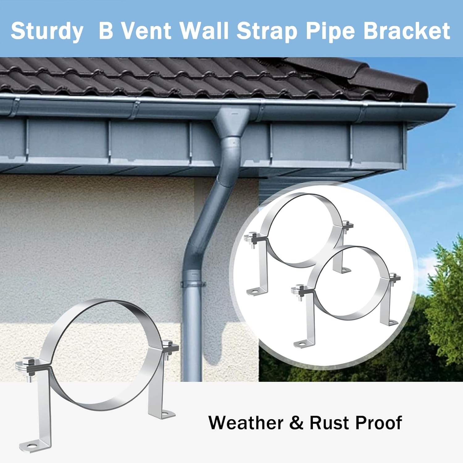 6 Inch B Vent Wall Strap Round Gas Vent Pipe Strap Adjustable Wall Strap Round Gas Vent Pipe Strap for Metal Pipes, Plastic Ventilation Pipes, Chimney Pipes, Drainage Pipes (4 Pcs)