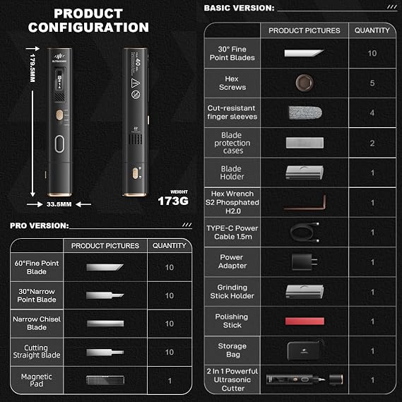 40KHz Ultrasonic Cutter Knife Pro, Handheld Craft Cutting Tool for 3D Prints,PVC,Leather,Plastic,Resin | Includes 50 Replacement Blades & Display Case | Multifunctional Sonic Knife for DIY,Modeling