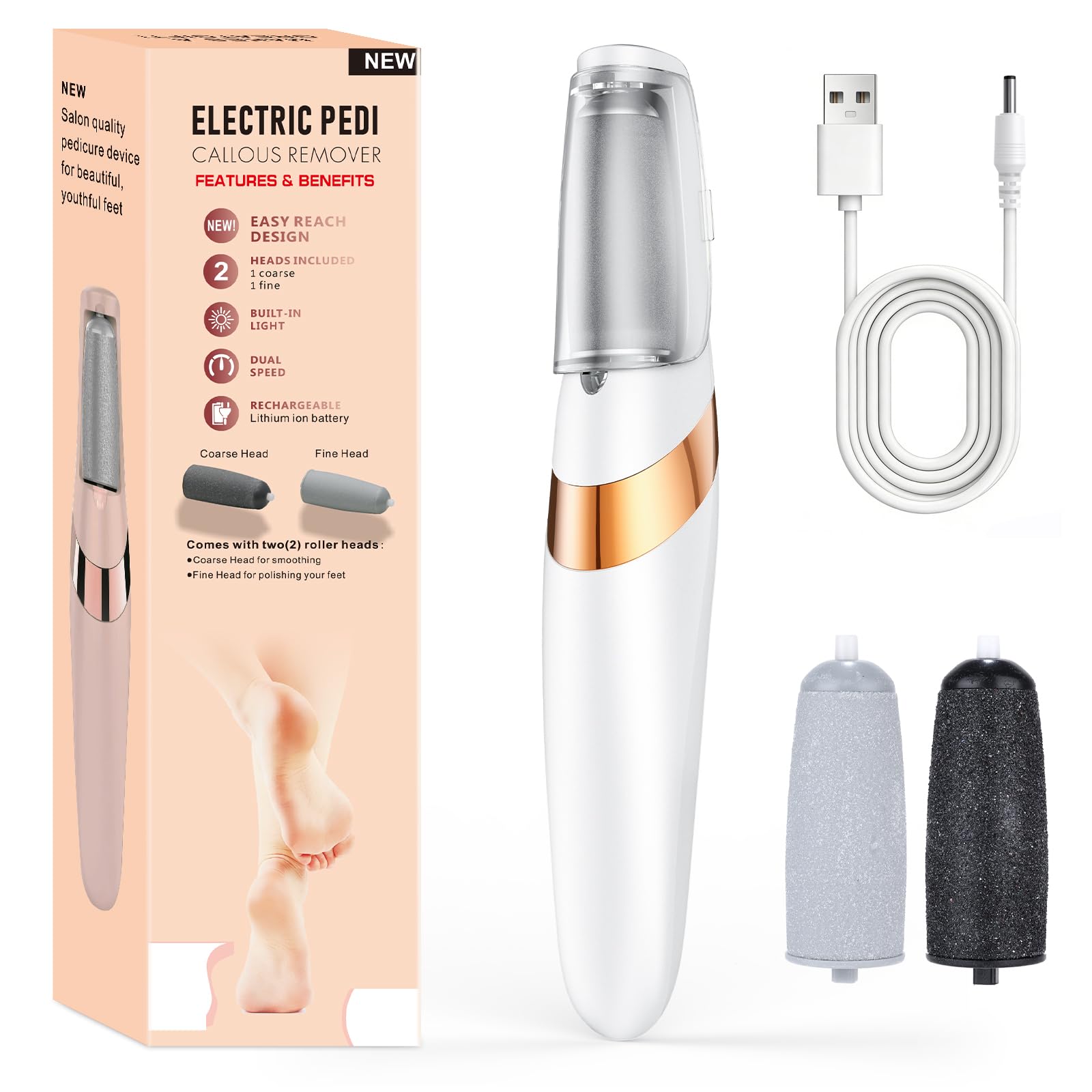 Electric Pedi Callous Remover, Foot File, Dead Skin Remover for Feet, Pedicure Tools for Heels, 2 Speeds, Coarse and Fine Heads, with LED Light, Removes Rough and Dry Skin for Smoother Feet-image-40