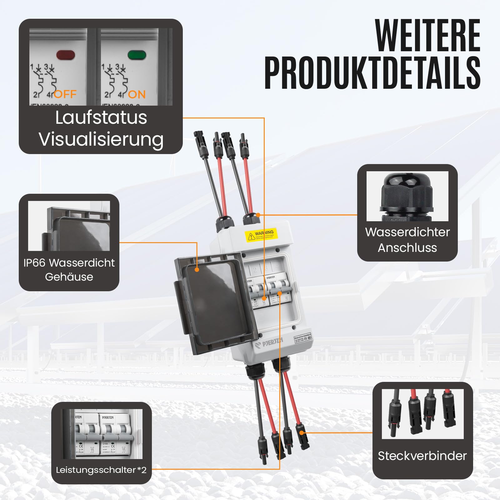 Solar PV Trennschalter 10A 400V DC/AC Miniatur Leistungsschalter 4mm² Solarstecker Kabel Wasserdichtem Gehäuse
