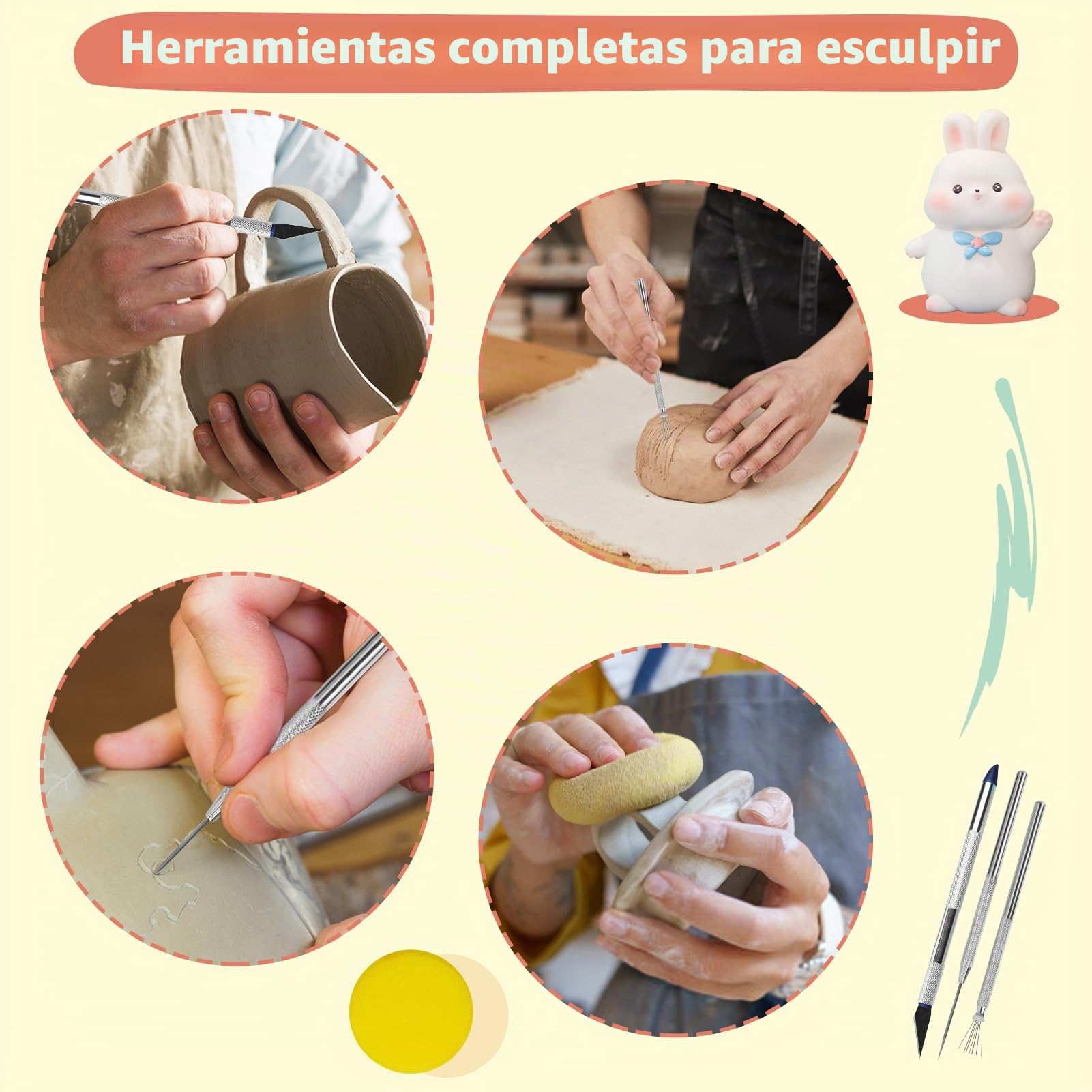UHAPEER Kit de arcilla seca al aire para adultos, juego de cerámica para principiantes con arcilla, herramientas de esculpir, barniz, pintura de cerámica, guía paso a paso y video, regalo para los