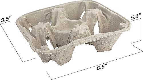 Miniatura 3 de MT Products Charola/soporte para bebidas, biodegradable, de pulpa de fibra de papel, para 4 vasos de bebidas frías o calientes. Paquete de 25