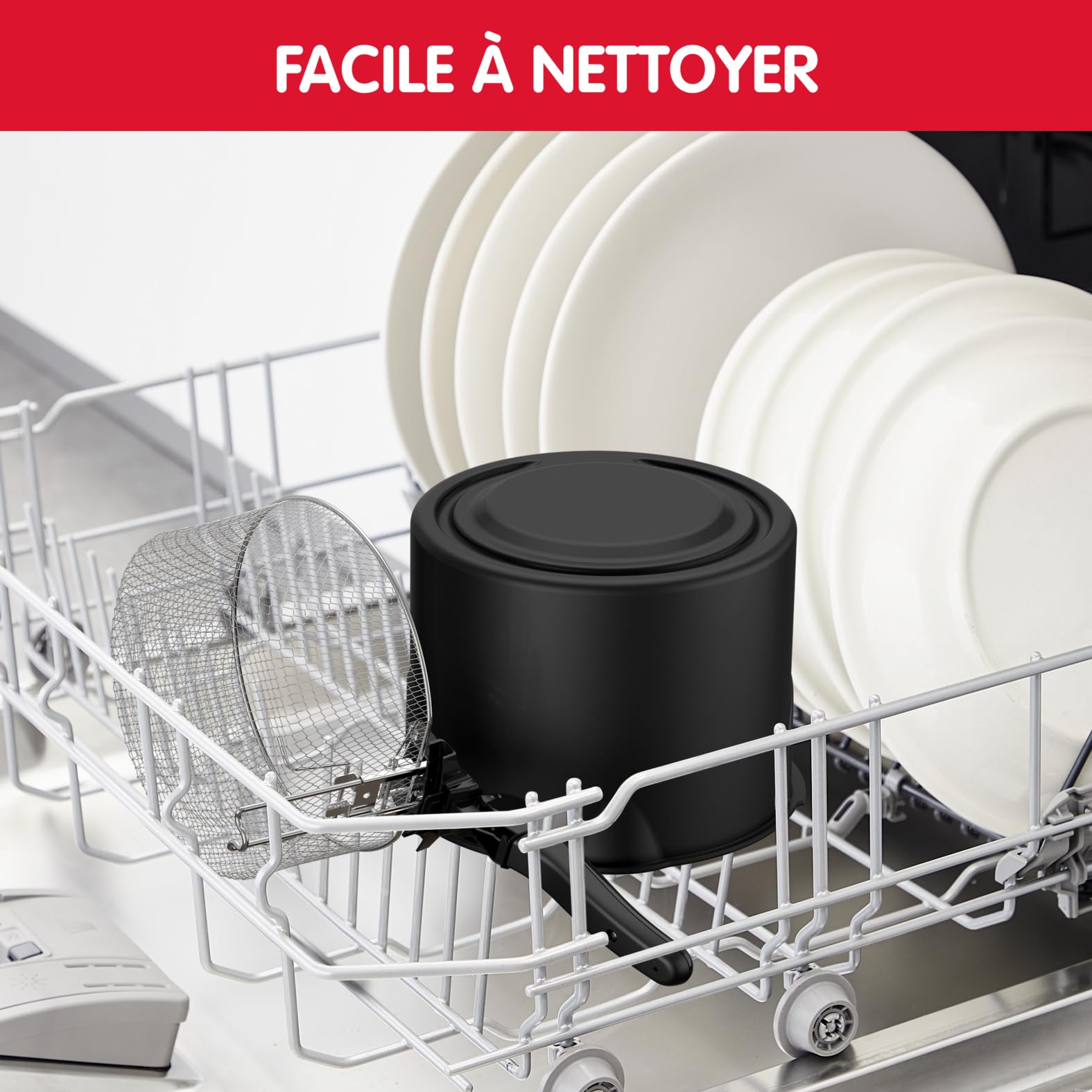 Moulinex Friteuse à huile, Cuve 3 L, Revêtement antiadhésif, Thermostat, Voyant lumineux, Tamis filtrant breveté, Filtre charbon, Mega AM480070, Blanc / Silver