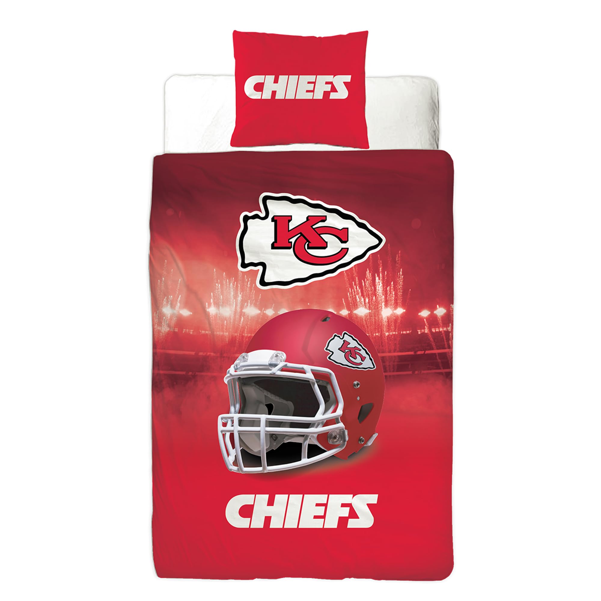 BERONAGE NFL Kansas City Chiefs Bettwäsche 135 x 200 cm + 80 x 80 cm 100% Baumwolle Renforcé-Linon-Qualität Reißverschluss American Football Fan Super Bowl Nation Kingdom deutsche Größe