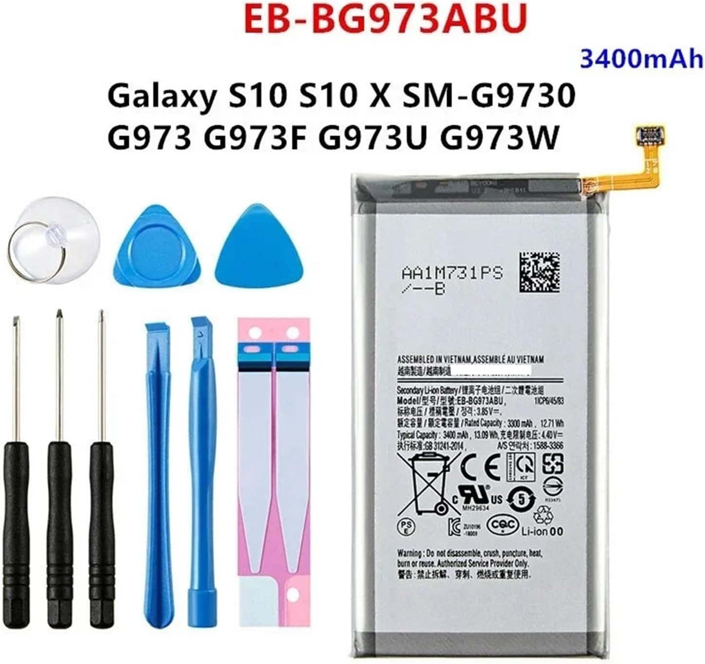 EB-BG973ABU 3400mAh Battery for S10 S10 X SM-G9730 SM-G973 G973F G973U G973W with Tools