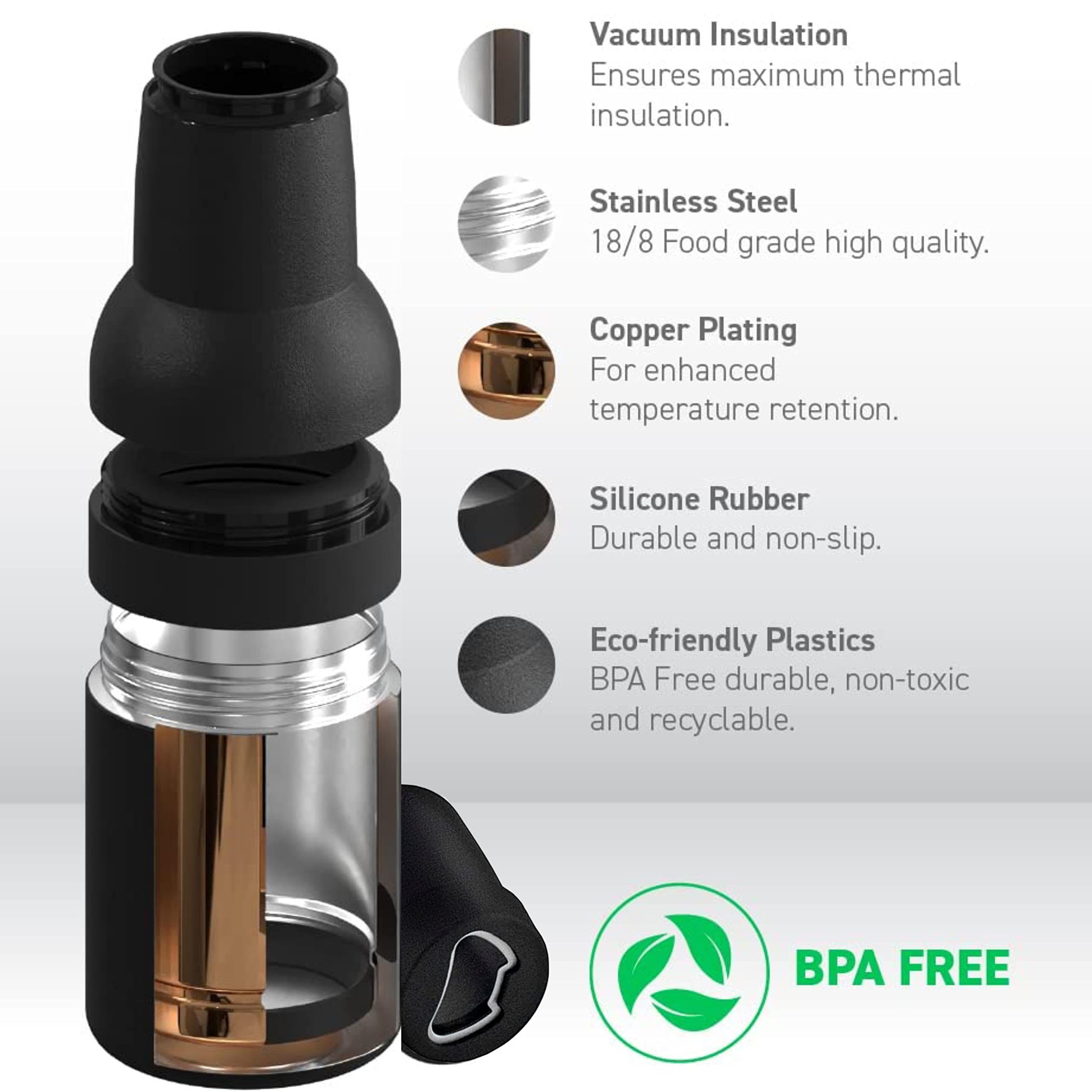 YELONA Frosty Beer Bottle/Can Cooler Insulated Stainless Steel with Bottle Opener for 330ml & 500ml Cans & 330ml Pints (Black) 1