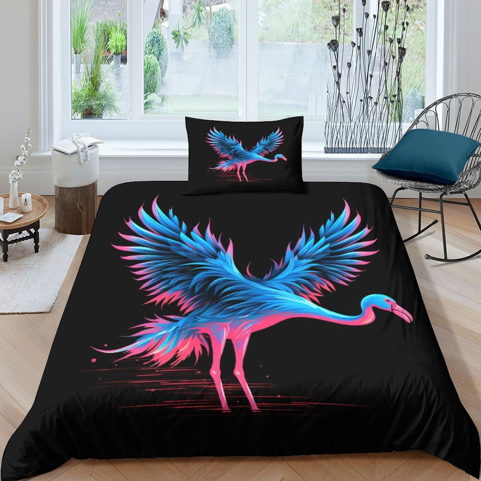 Parure de lit hypoallergénique en microfibre douce motif flamants roses