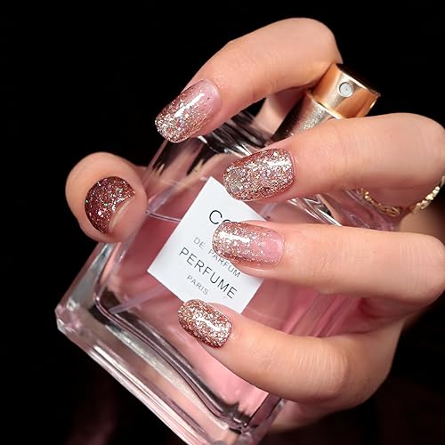 Miniatura 3 de MAYCHAO Esmalte de uñas de gel con purpurina de oro rosa de 0.5 fl oz, 1 esmalte de gel de oro rosa brillante, esmalte de uñas LED UV, arte de uñas,