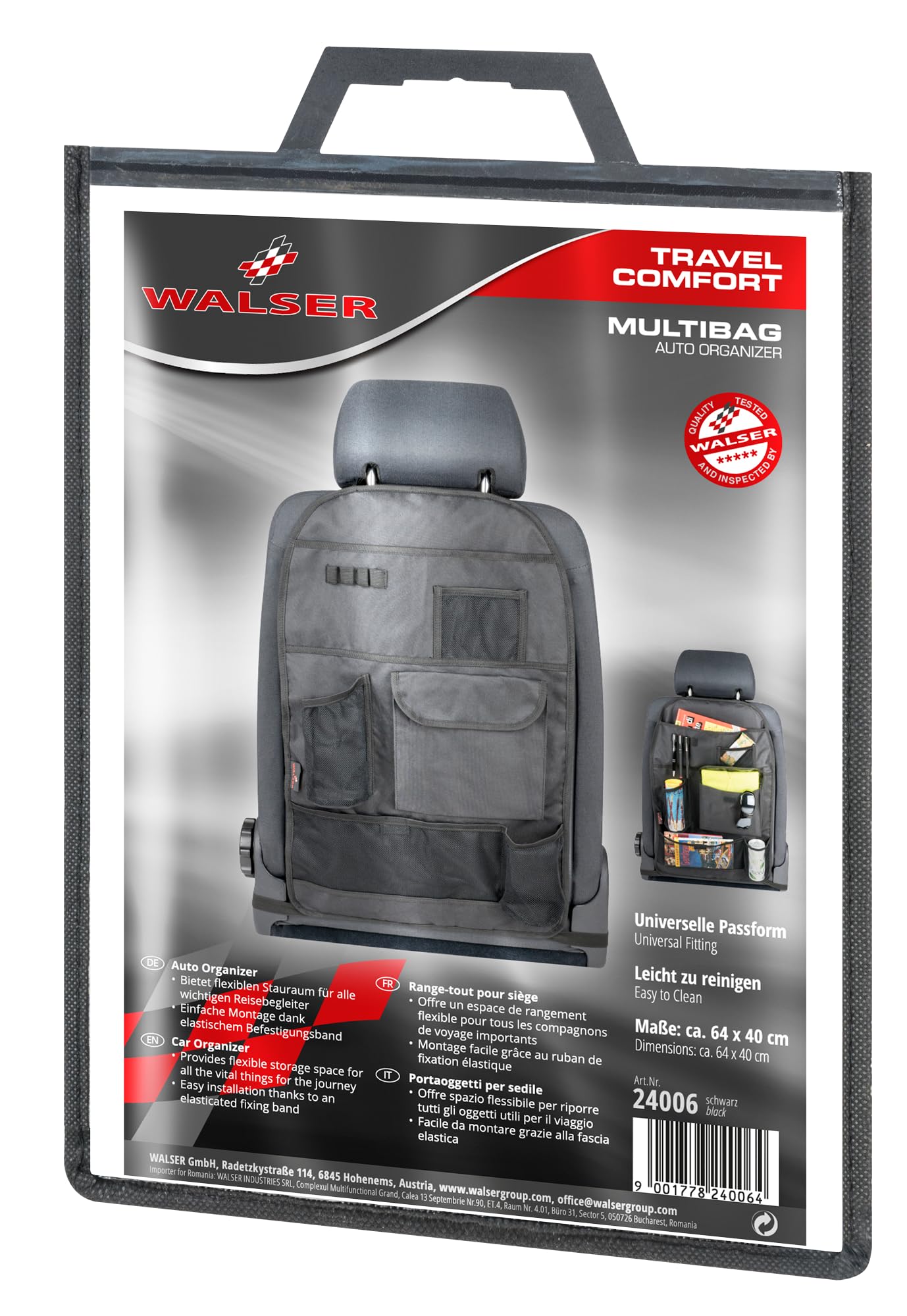 WALSER Organizer Multibag, Organisateur de siège arrière pour enfants, Protection de dossier, Protection de siège arrière de voiture 64x40cm 24006