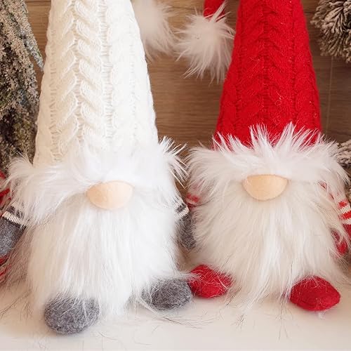 Miniatura 7 de Etistta Decoraciones navideñas de gnomos con luz LED, gnomos suecos Tomte de 18 pulgadas con sombrero de punto, gnomos de peluche de Papá Noel,