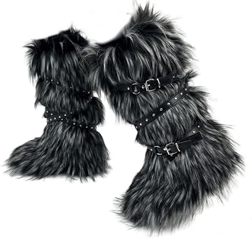 ZKXYFFS Faux Fur Boots for Women Long Furry Knee High Boots Comfy Plush Warm Snow Boots Fuzzy Outdoor Boots Winter Fluffy Indoor Flat Shoes