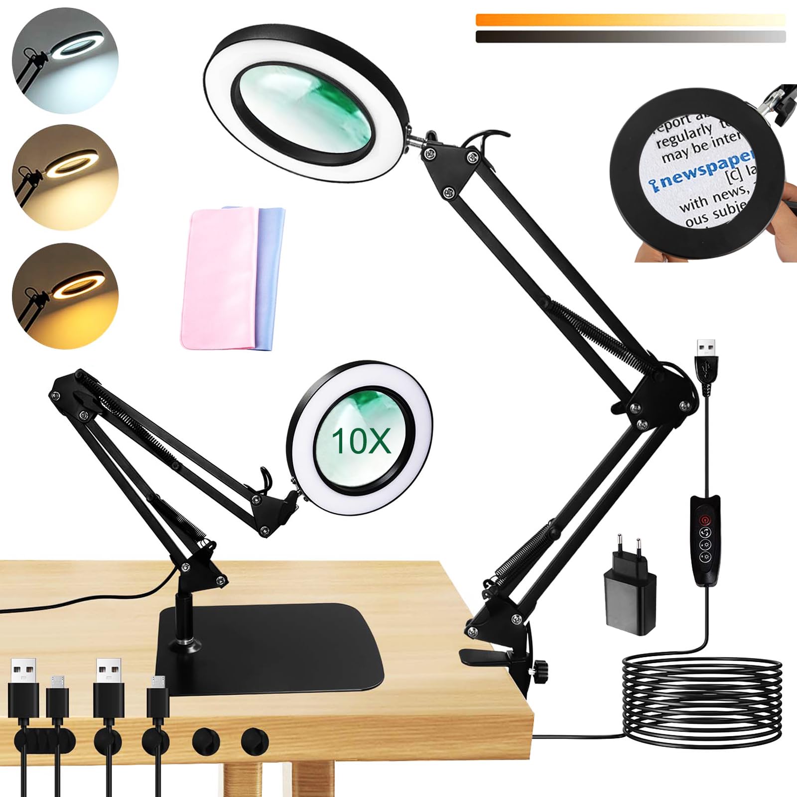 Lente D'Ingrandimento Con Luce 10X/15X - Magnetica Per Saldatura E Hobby, 72 LED Dimmerabili - Foto 6