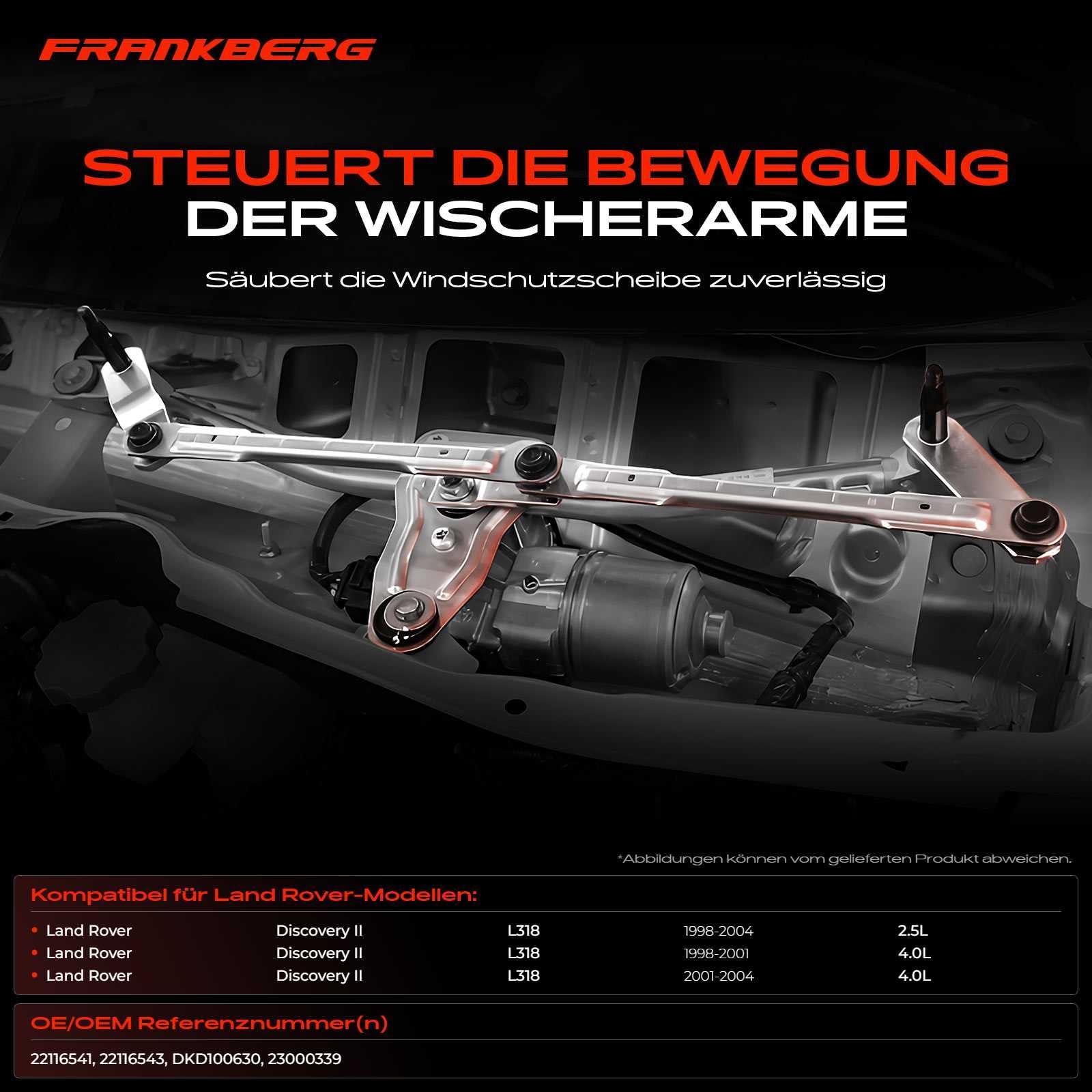 Frankberg Leva di azionamento del tergicristallo senza motore anteriore | DKD100630; Compatibile con: Discovery II L318