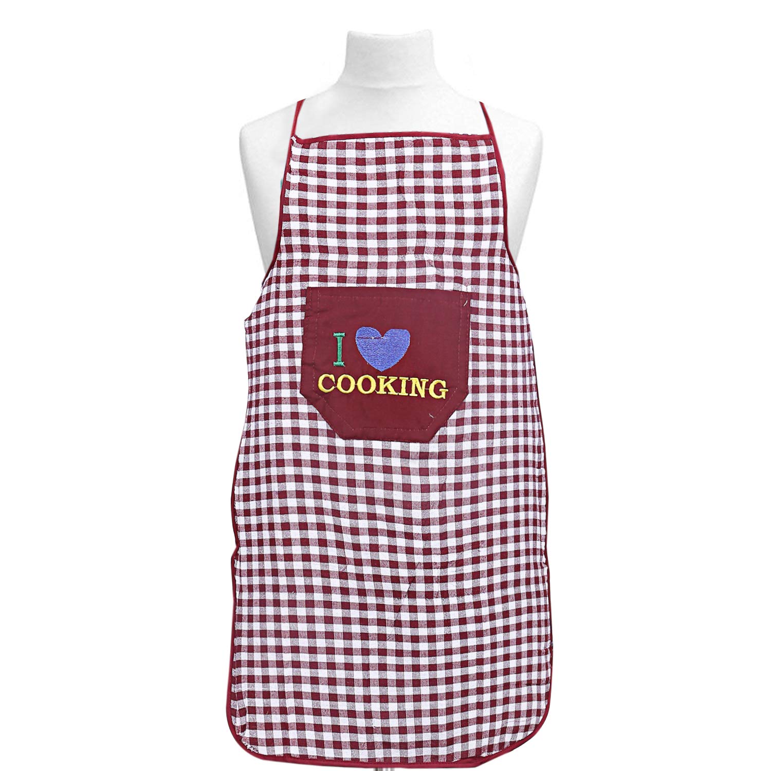 Kuber Industries Checkered Design Cotton Waterproof Apron with Front Pocket (Maroon), CTKTC013741 (B07W7YQC1W) Amazon Price History, Amazon Price Tracker