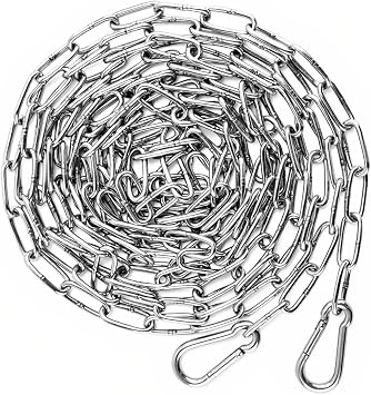 Stainless Steel Chains, 3mm x 5 Meter Stainless Steel Security Chain Links | Heavy Duty Chain Links, Galvanised Metal Chains for Outdoor Fence Gates Bikes Swings Clotheslines, with 2 Carabiners