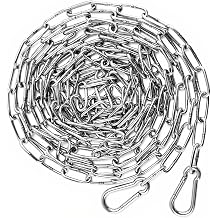 Stainless Steel Chains, 3mm x 5 Meter Stainless Steel Security Chain Links, Heavy Duty Chain Links, Galvanised Metal Chains for Outdoor Fence Gates Bikes Swings Clotheslines, with 2 Carabiners