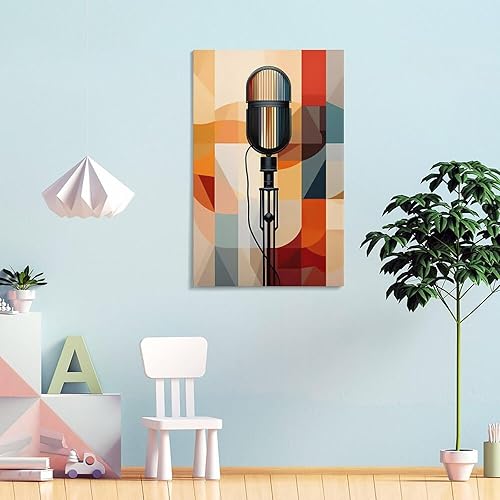 Miniatura 4 de Pintura artística retro, póster abstracto con micrófono musical, para el hogar, dormitorio, sala de estar, lienzo de pared, cuadro P, lienzo de