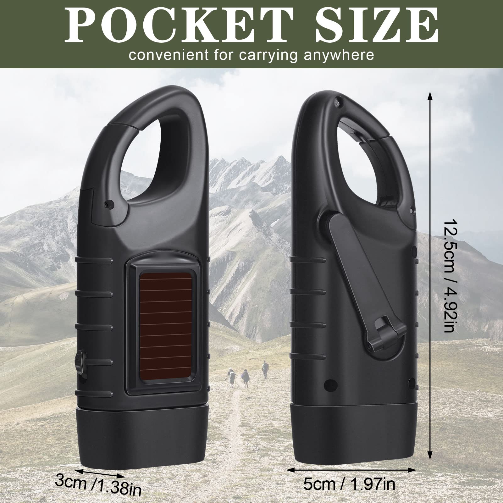 Leelosp Linterna de manivela de 9 piezas con energía solar para emergencias, dinamo recargable, luz LED de supervivencia para deportes al aire libre, senderismo, camping (negro, verde, amarillo)