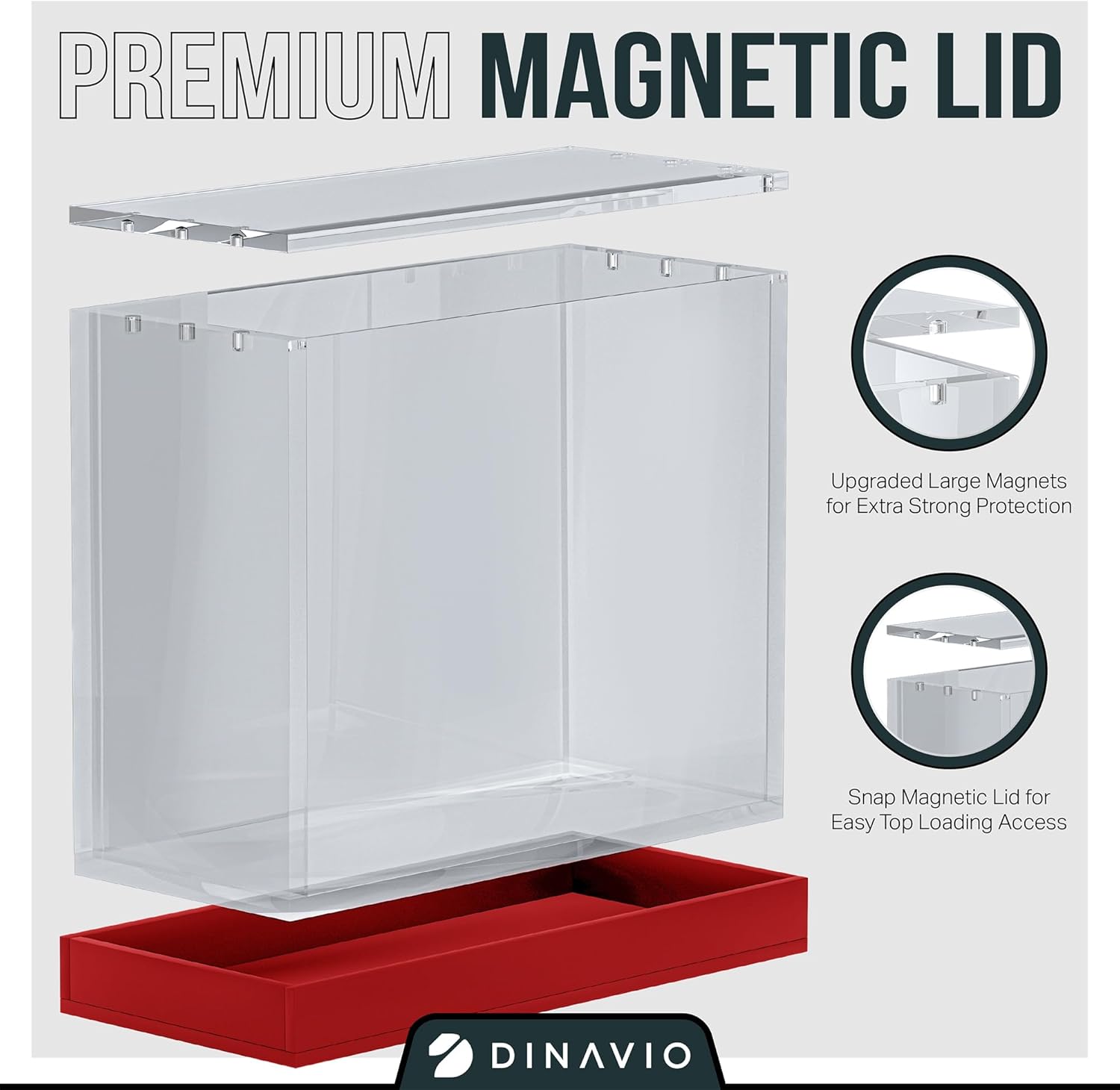 Dinavio Crafthouse Elite Trainer Box Acrylic Case - ETB Protector Case - Elite Trainer Box Protector - 8mm + 5mm Acrylic 5x3mm Magnets - Compatible with PKMN ETB Boxes (Red Base)