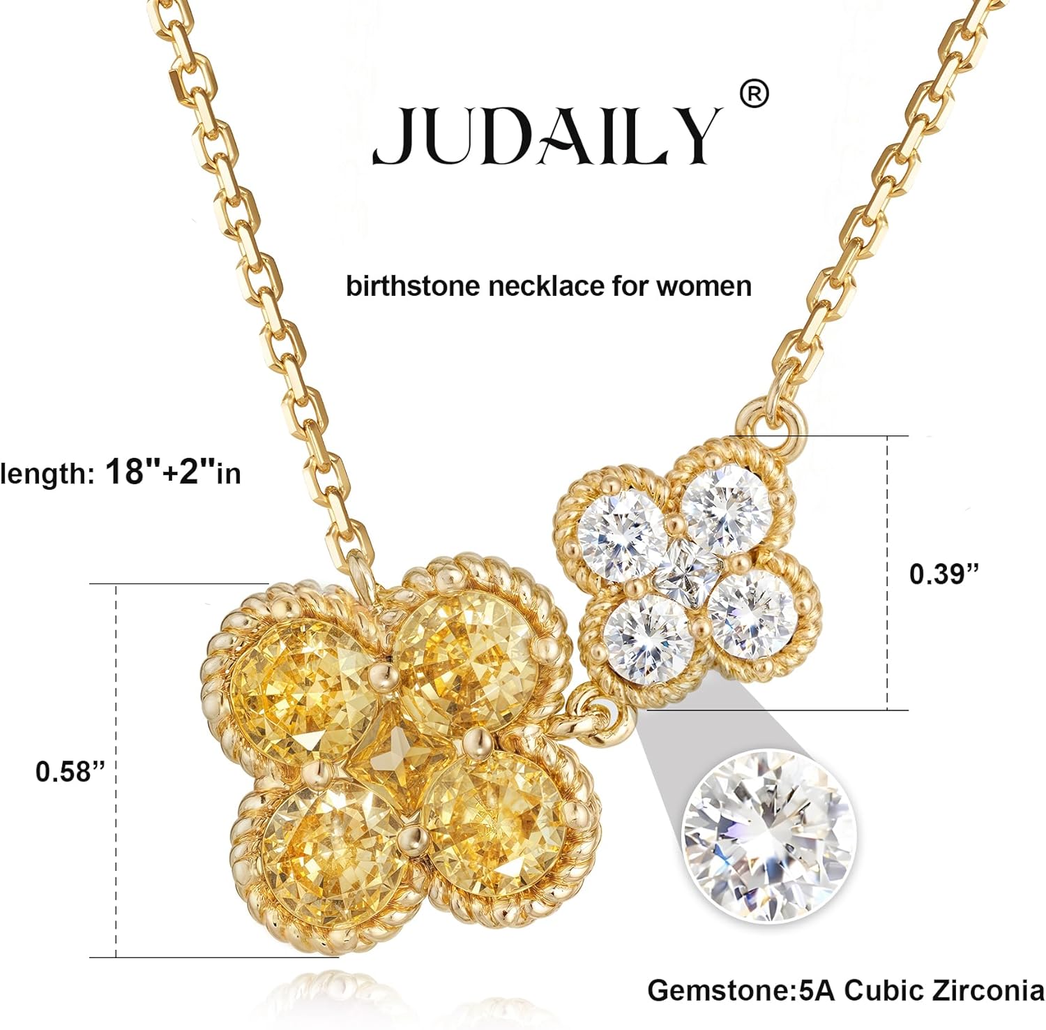 Gold Necklace for Women Birthstone Necklace for Women 14K Gold Plated Dainty Four Leaf Clover Cubic Zirconia Pendant Flower Necklace Gold Jewelry Gift for Women - Image 2