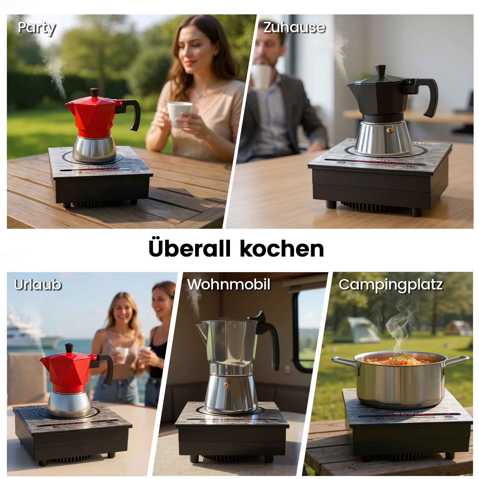 Mini Induktionskochplatte, 900W Mini induktionskochfeld 1 Platte, Induktionskochplatte, Elektrisch Kochplatte Induktion mit 5 Leistungsstufen, 100W-900Watt for Campinganhänger, Camping（T35）