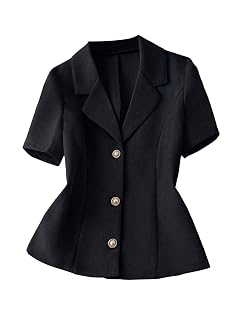 GORGLITTER Womens Short Sleeve Blazers Lightweight Casual Button Down Collar V Neck Business Office Jacket