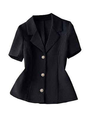 GORGLITTER Womens Short Sleeve Blazers Lightweight Casual Button Down Collar V Neck Business Office Jacket