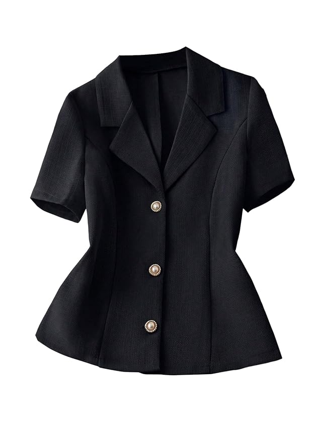 GORGLITTER Womens Short Sleeve Blazers Lightweight Casual Button Down Collar V Neck Business Office Jacket