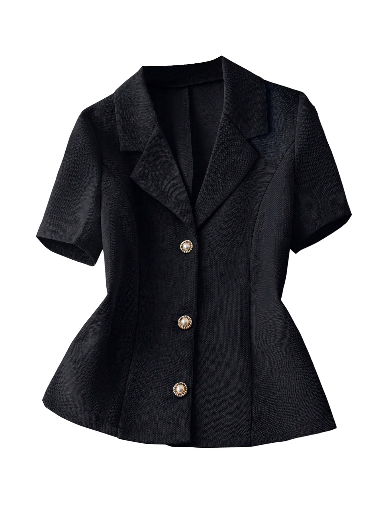 GORGLITTER Womens Short Sleeve Blazers Lightweight Casual Button Down Collar V Neck Business Office Jacket
