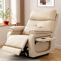 Restreal Dual Motor Power Lift Recliner Chair: Infinite Positions, Lay Flat, Heat & Massage, Wireless Charger, USB Ports - Beige Leather for Elderly
