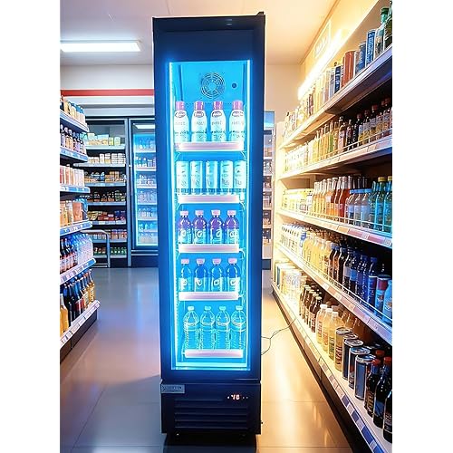 Commercial Beverage Refrigerator Display Fridge,Slim Single Glass Door Merchandiser Drink Cooler with LED Light Adjustable Shelves,ETL Sanitation,6 Cu Ft,16.15" Wide
