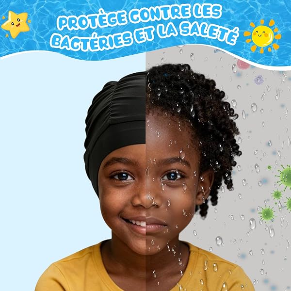 Kiiwah 2 Pièces Bonnet de Bain Enfant, Bonnet de Piscine en Tissu Plissé Extensible et Confortable pour Cheveux Longs et Courts Fille et Garçon, Conçu pour la Durabilité et sans Nœuds - 4