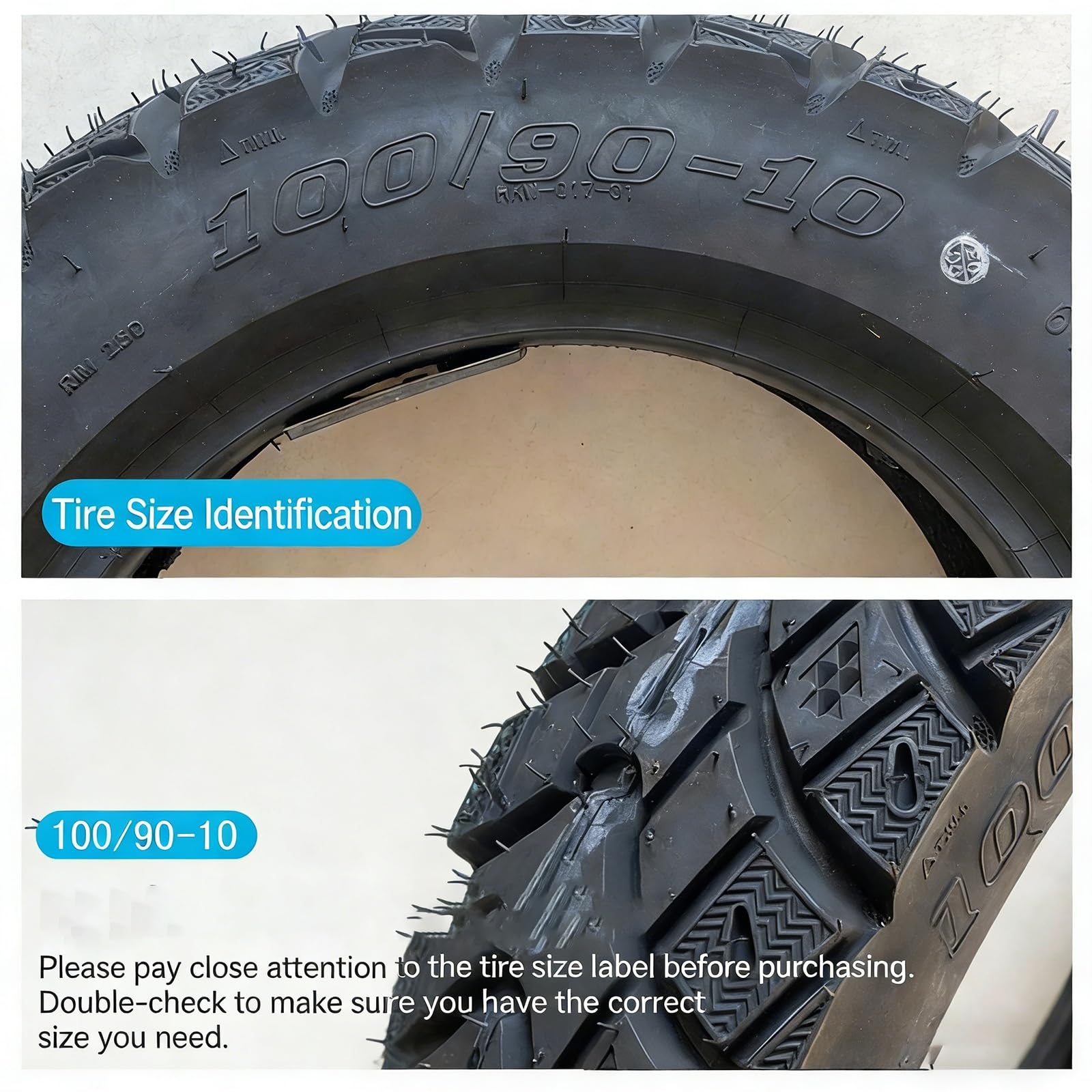 100/90-10 Opona bez Wewnętrznej, Blokowy Wzór, 100/90/10 Odporna na Przebicia i Wybuchy, Wysoka Przyczepność dla Skuterów i Motocykli, Wszystkie Drogi, Zima i Deszcz, TL, 61J, Indeks Obciążenia 61