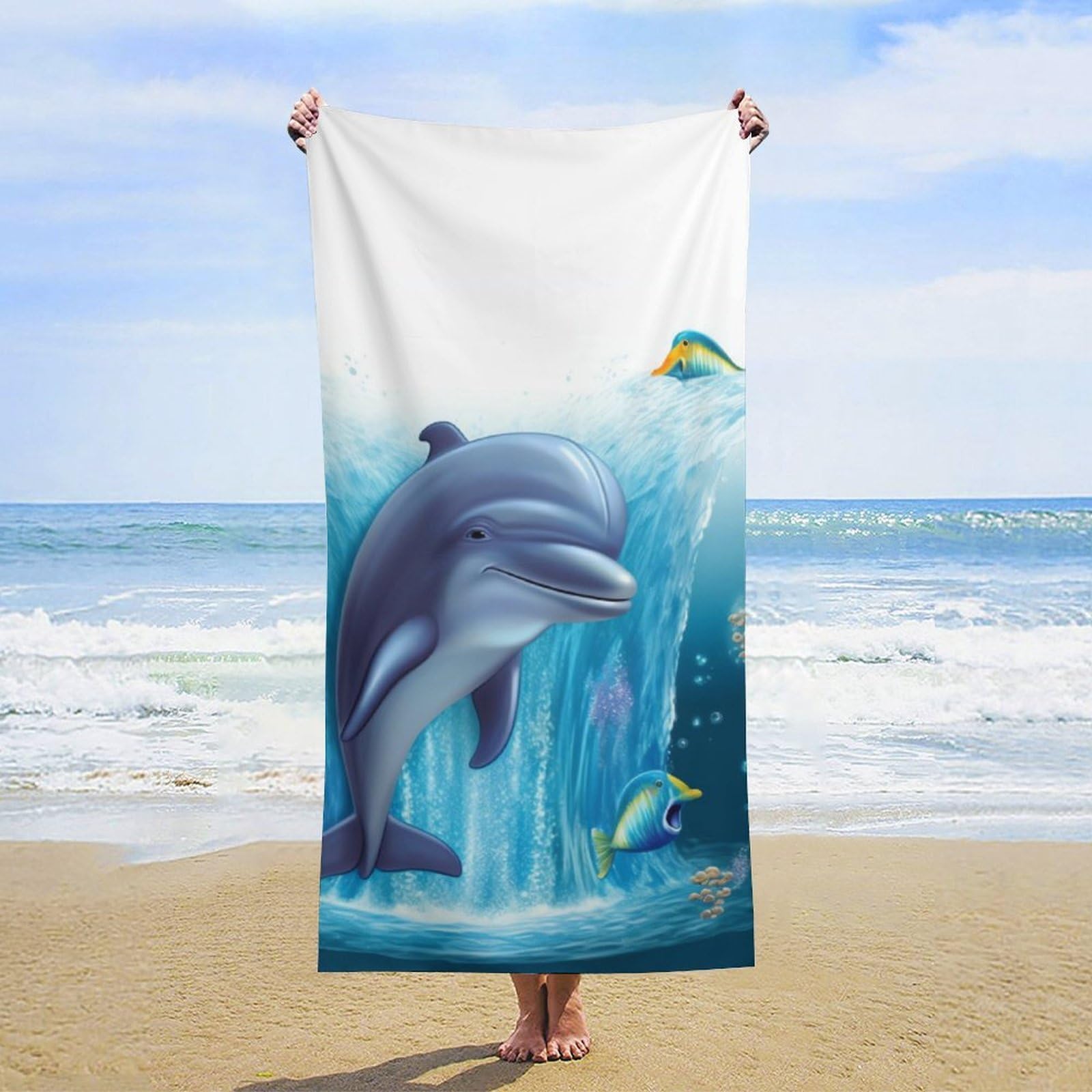 NTVOWPZO Dolphin Beach Towel Oversized Microfiber Bath Towels Lightweight Sand Proof Beach Towels Absorbent Pool Towels for Swimming Yoga Bathroom Towel 31.5" X 63"