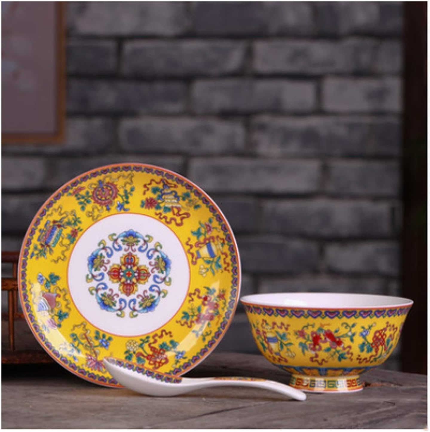 Dinner Spoons Three-Piece Set of Chinese Household Bone China Antique Longevity Bowls and Dishes, Dishwasher-cleanable Soup Spoons (Color : C)