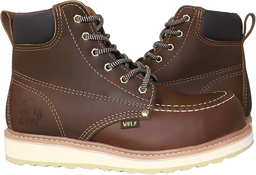 WOLF Botas de trabajo Cuero mexicano auténtico resistente al agua Resistente al aceite Punta lisa Aislamiento Suela de goma antideslizante