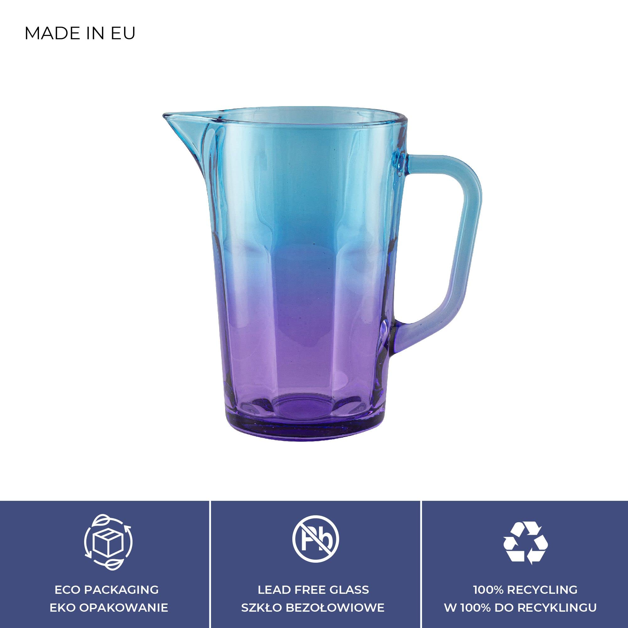 TREND FOR HOME Szklany Dzbanek z Uchwytem 1 Litr Karafka na Wodę Dzbanek na Lemoniadę Napoje Soki Mleko Piwo Sangria Wazon na Kwiaty 19 cm Kolorowe Szkło, Gigi Dreamy Sunset