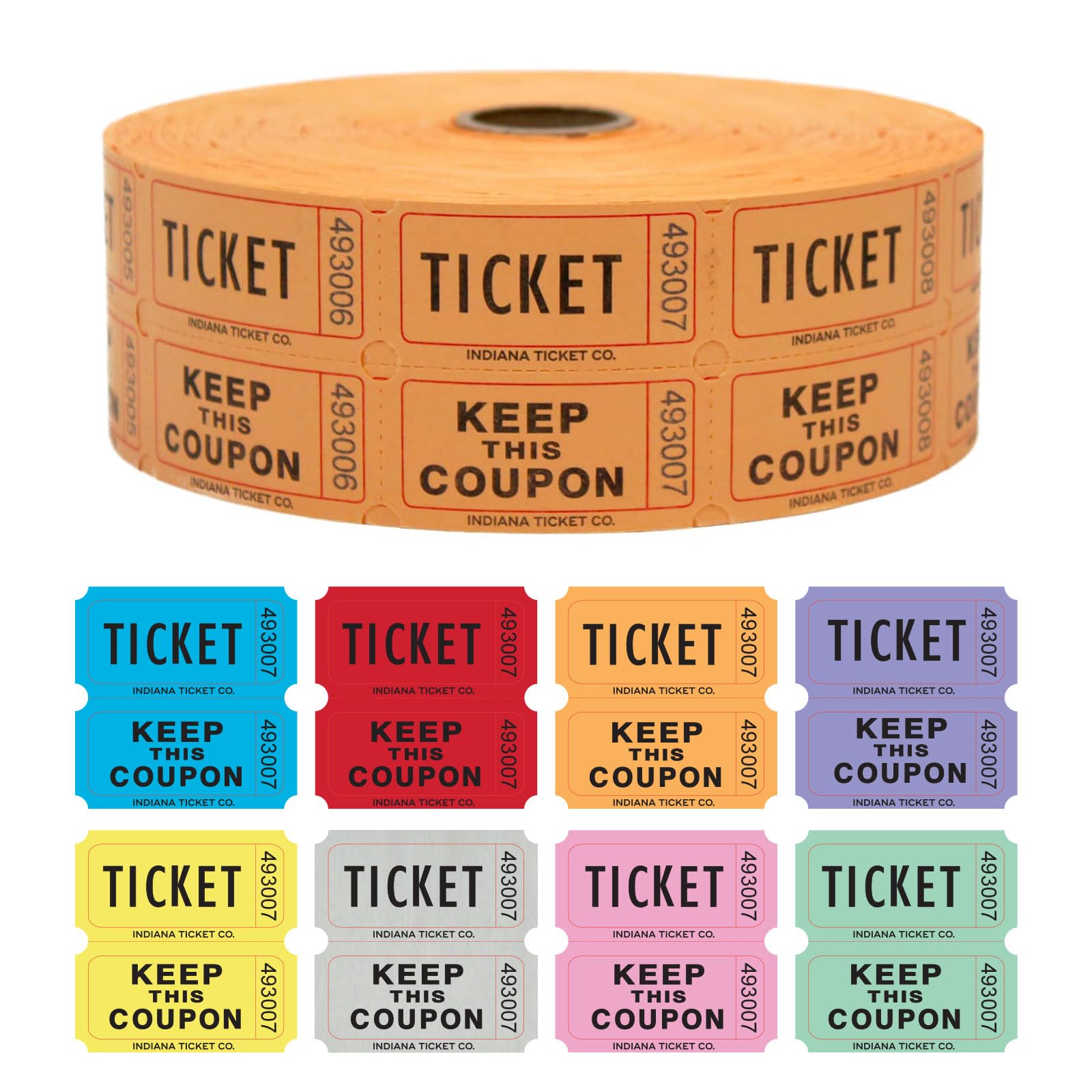 INDIANA TICKET CO. 2,000 Orange Raffle Tickets Double Roll, Premium Quality 50/50 Raffle Tickets, Tickets for Events, Carnivals, Door Prizes, Drinks and More
